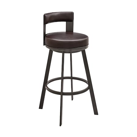 Armen Living Lynof Swivel Bar Stool in Brown Metal with Brown Faux Leather 840254335509